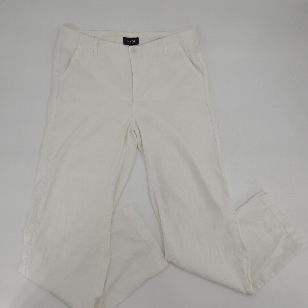 NYDJ Pants Womens 6 Off White Straight Linen Blend Lift Tuck Flat Front Casual